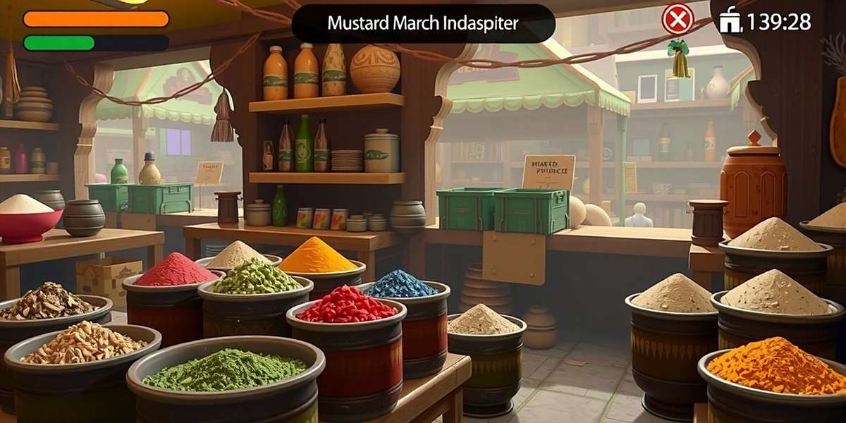 Mustard March Indian Spice Market Scene Mustard March Indian Spice gameplay showing a market scene with various spices